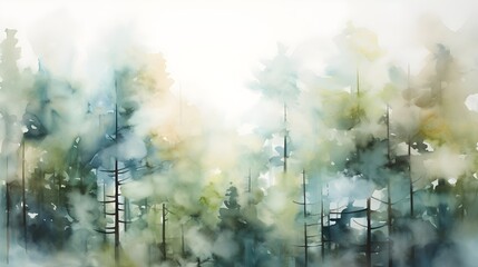 An abstract watercolor interpretation of a forest, with layered washes of green, blue, and earthy tones creating depth and texture. (Generative AI)