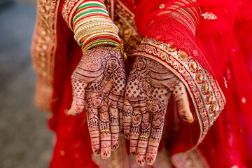 Indian bride's wedding henna mehendi mehndi hands close up