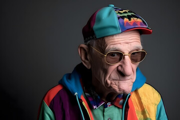 Funny old man with a hip-hop haircut and a hip-hop outfit. Generative AI