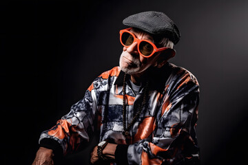 Funny old man with a hip-hop haircut and a hip-hop outfit. Generative AI