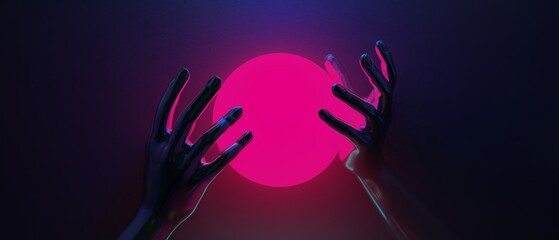 3d illustration rendering of technology futuristic cyberpunk display, gaming scifi stage pedestal background, gamer banner sign of neon glow stand podium for product © issaronow