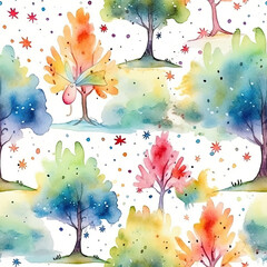 Obraz premium Floral watercolor pastel repeat pattern isolated on white