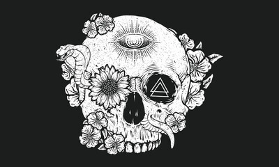 Skull Floral Mushroom  T-shirt Design