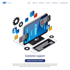 Customer support, hotline, online help, FAQ 3d isometric vector concept illustration