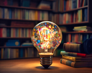 light bulb from books - obrazy, fototapety, plakaty