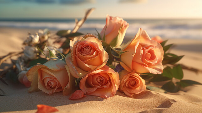bouquet of roses on the table HD 8K wallpaper Stock Photographic Image