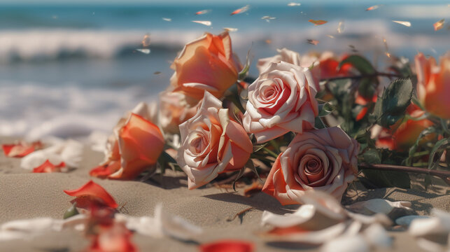 red rose on the beach HD 8K wallpaper Stock Photographic Image