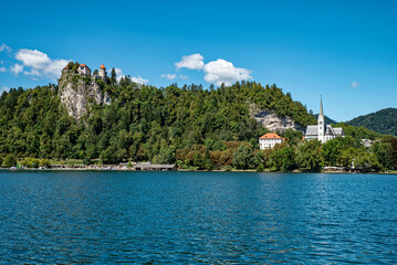 Fototapeta na wymiar Landscape of Lake Bled in Slovenia