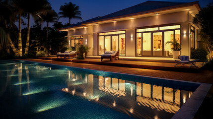 Architectural Masterpiece: Unveiling the Timeless Elegance and Tranquil Aesthetics of a 3D Rendered Home and Pool Villa, Blending Harmoniously the Boundaries Between Indoor and Outdoor Spaces