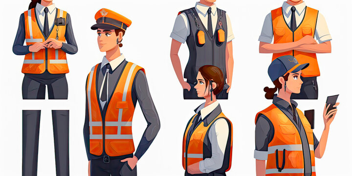 Aviation marshalers/supervisors team in uniform - Generative AI