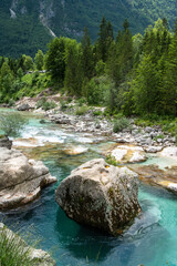 Radiant Serenity: Sunlit Wonders of Soca Valley's Turquoise River