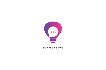 innovative chat, smart chat illustration, light bulb chat design logo design template