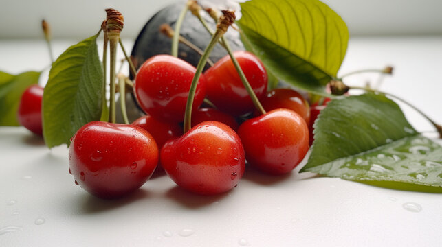 cherries on a plate HD 8K wallpaper Stock Photographic Image