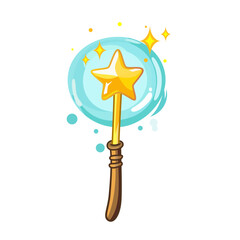 Magic wand cartoon vector illustration, Magic wand with a star at the end vector image, magic staff , stick or rod stock vector