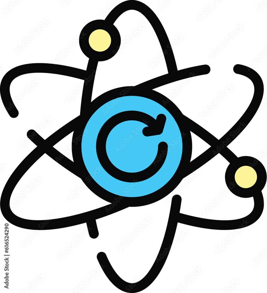 Poster atom icon. outline atom vector icon for web design isolated on white background color flat