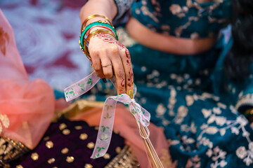 Indian Hindu wedding ritual hands close up