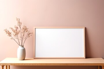 Illustration of mock up in a scandinavian style interior with dried flowers on a beige wall background. Generative AI.