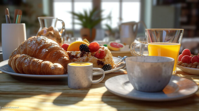breakfast on the table HD 8K wallpaper Stock Photographic Image
