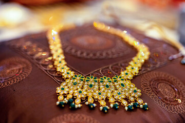 Indian Hindu bride's wedding jewelry close up