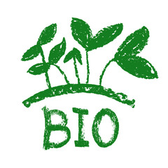 Vector healthy food badge with hand-drawn coal texture. Organic products emblem. Healthy eating icon for vegan label. Natural symbol for cosmetic design. Farming sign. Bio and eco insignia template.