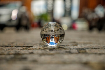 Lens ball with Brooklyn Bridge, New York City, USA