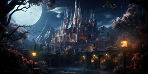 an imposing and highly ornamented fantasy castle 