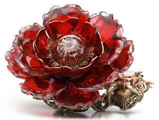 Red, peony, old , background, generative, ai, steampunk style, vintage, watch