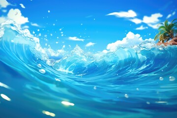 Naklejka na ściany i meble blue sea water, impactful waves