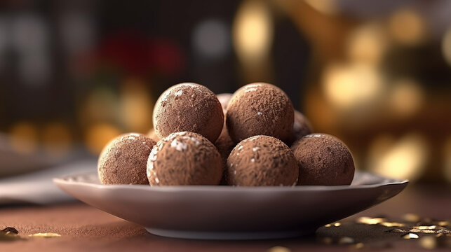 chocolate truffles with nuts HD 8K wallpaper Stock Photographic Image