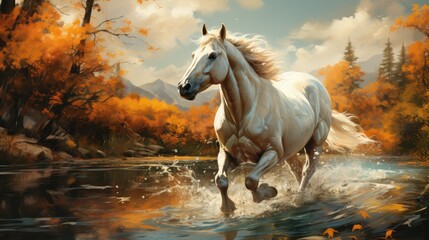 Naklejka na ściany i meble Majestic Horse running on the water