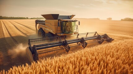 Modern harvester working in a wheat field
