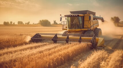 Fototapeta na wymiar Modern harvester working in a wheat field