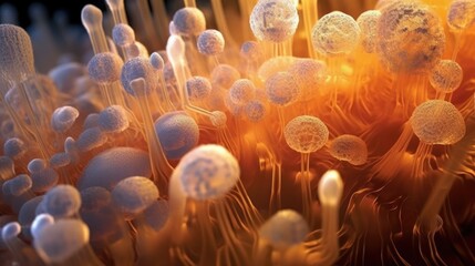 thousands of tiny bacteria cells, forming into a beautiful organic shape, generative ai