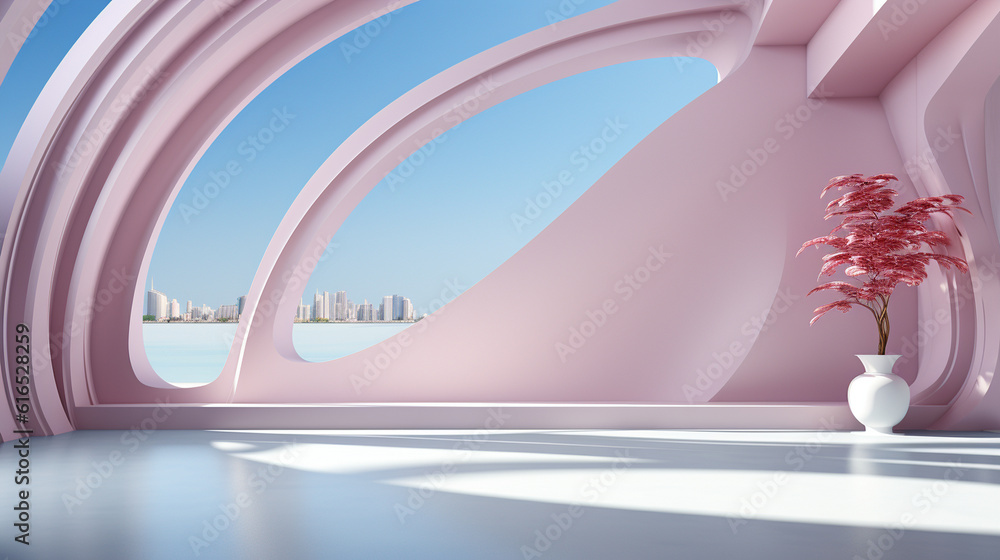 Aufkleber Contemporary backdrop with soft light and delicate window shadows, enhancing the visual appeal of product presentations Generative AI