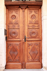 Vintage wooden door in downtown in Lviv, Ukraine