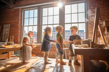 Obraz premium Happy children spending time together - Generative AI
