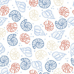 Sea seamless pattern. Undersea world cartoon background with sea shell and bubbles