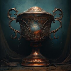 winner cup on dark blurred background. Generative AI