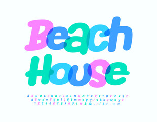 Vector artistic emblem Beach House. Watercolor handwritten Font. Creative Alphabet Letters, Numbers and Symbols set