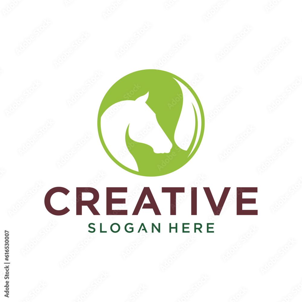 Wall mural Vector icons and logo horse leaf combination, pet food farm logo