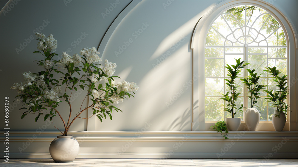 Poster clean and serene backdrop with soft light and subtle window shadows, providing a calm environment fo