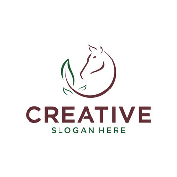 Vector icons and logo horse leaf combination, pet food farm logo