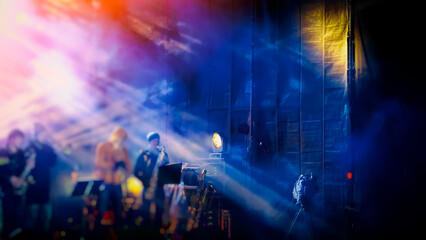 Jazz night concert, blurred background. Web banner.