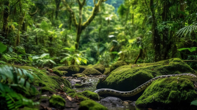 snake in the forest HD 8K wallpaper Stock Photographic Image
