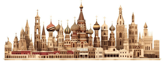 Obraz premium Russia Landmarks Skyline Silhouette Style, Colorful, Cityscape, Travel and Tourist Attraction - Generative AI