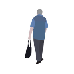 A man walks down the street in summer clothes. 2D image to use as entourage. Flat city vector infographic.