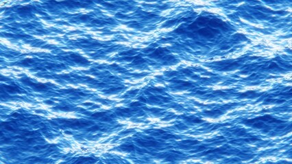 Abstract 3D nature background. Calm summer illustration. Ocean waves on sunny day,  sun rays reflection on water surface. Anime style gentle waves wallpaper. 4K 3D Computer graphics render