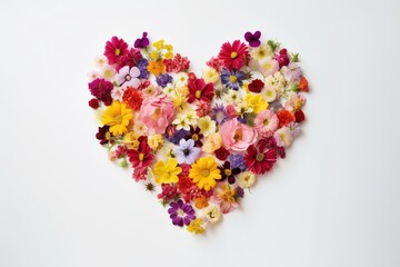 Obraz na płótnie Canvas heart made of flowers on a white background. Valentine's day concept. romance. love. generative ai.