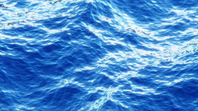 Abstract 3D nature background. Calm summer animation. Ocean waves on sunny day,  sun rays reflection on water surface. Gentle waves looped wallpaper. 4k video 3d motion design 30 fps