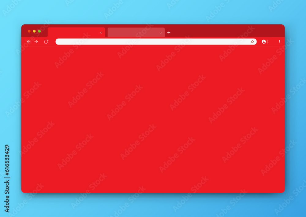 Poster The design of the web browser window is red on a blue background. An empty website layout with a search bar and toolbar. Vector illustration.